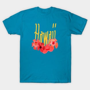 Hawaii Text With Aloha Hibiscus Garland T-Shirt